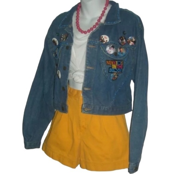 Vintage 80s Jack Mulqueen Cropped Denim New Kids NKOTB Concert Pins Jacket Jean - Picture 7 of 16
